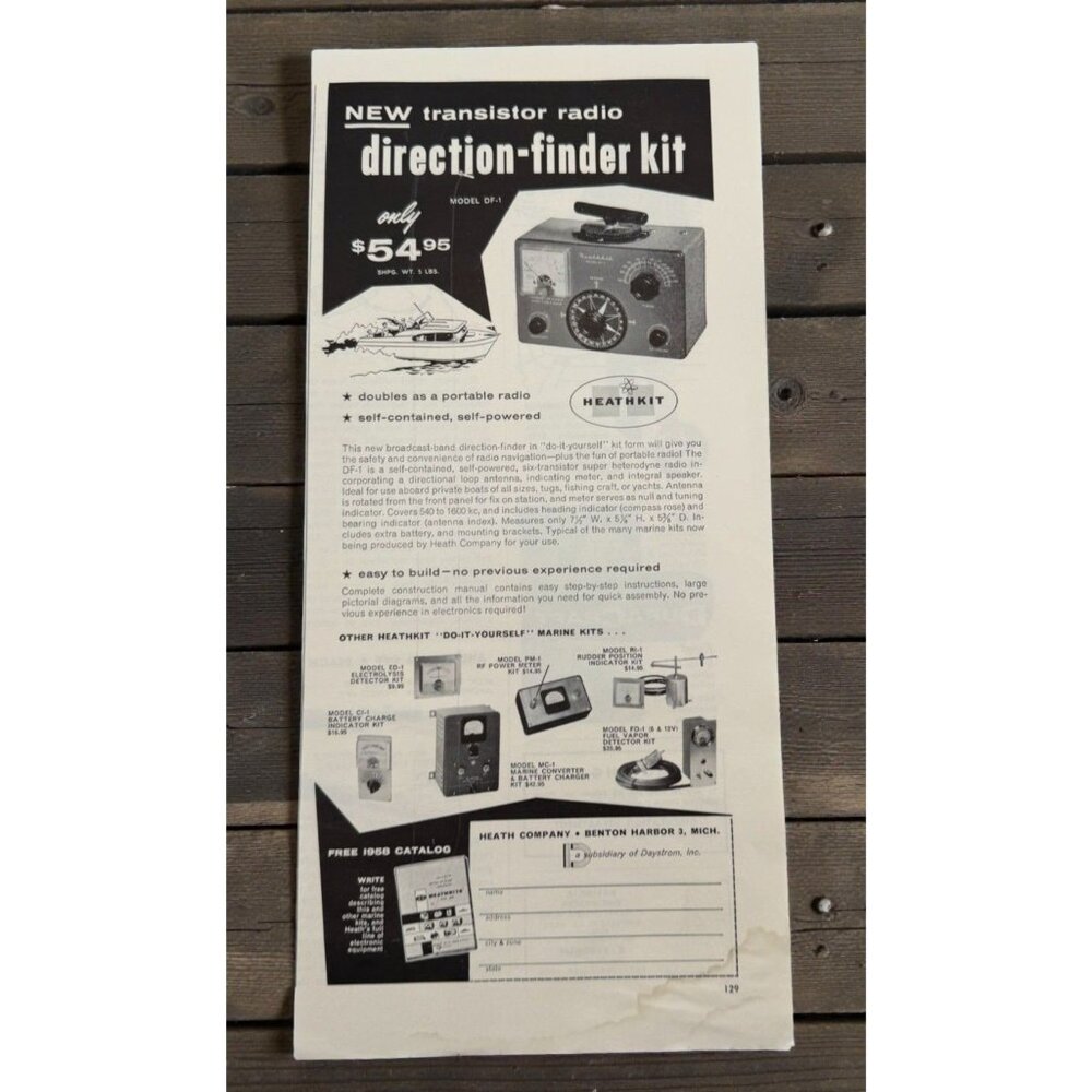 Heathkit Transistor Radio Vintage Print Ad 1950s Direction Finder Kit Marine